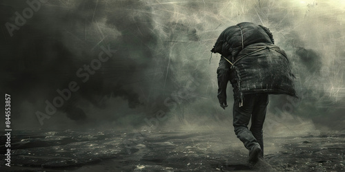 The Weight of Desolation: A Study in Suffering. person carrying a heavy burden, symbolizing the weight of emotional pain and desolation