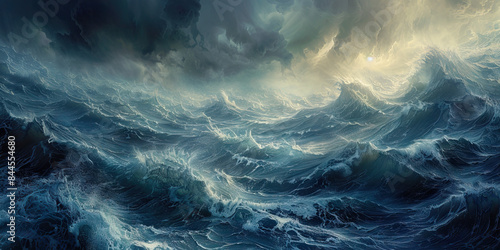 Turbulent Emotions: Navigating the Storm Within. stormy sea with crashing waves, symbolizing the turbulent emotions experienced during times of distress photo
