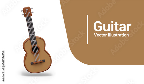 Vector guitar in 3D style, front view. Classical musical instrument with strings