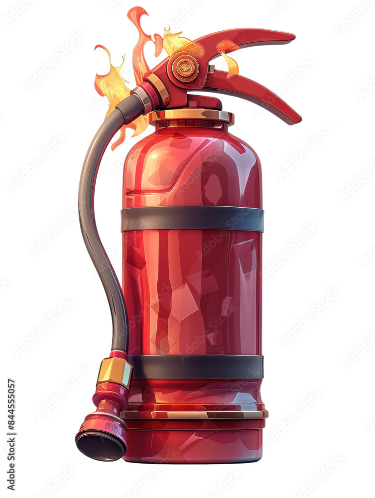 Obraz premium High-quality of a red fire extinguisher with flames, designed for safety and emergency preparedness visuals.