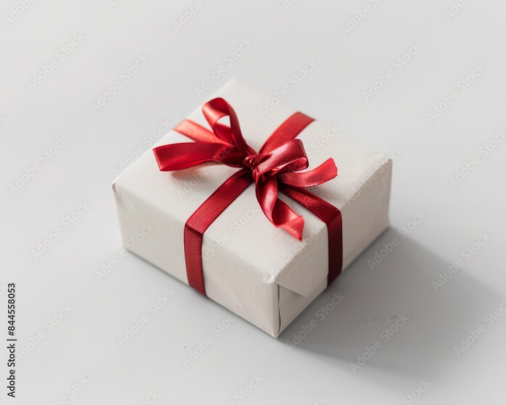 A white gift box with a red ribbon, isolated on a white background. Perfect for celebrating special occasions. A white gift box with a red ribbon, isolated on a white background. Perfect for celebrating special occasions.