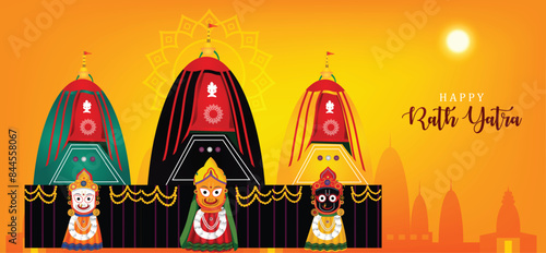 happy Jagannathan Rath yatra festival of India celebration vector poster