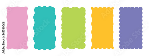 Set of 5 multicolored rectangles. Shapes in pink, blue, green, yellow and purple colors. Hand drawn quote frames. Trendy template for a story. Vector illustration on white background.