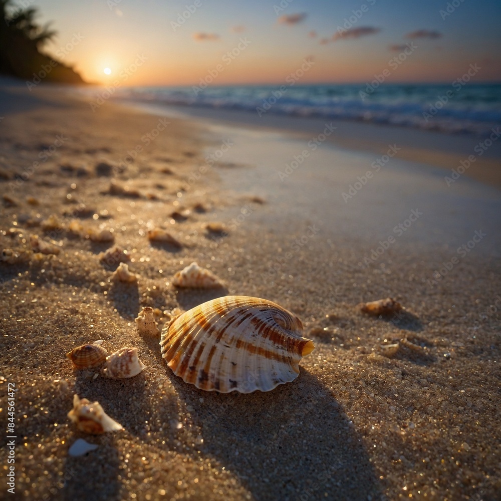 Shining seashells on the evening beach Shining seashells on the evening beach