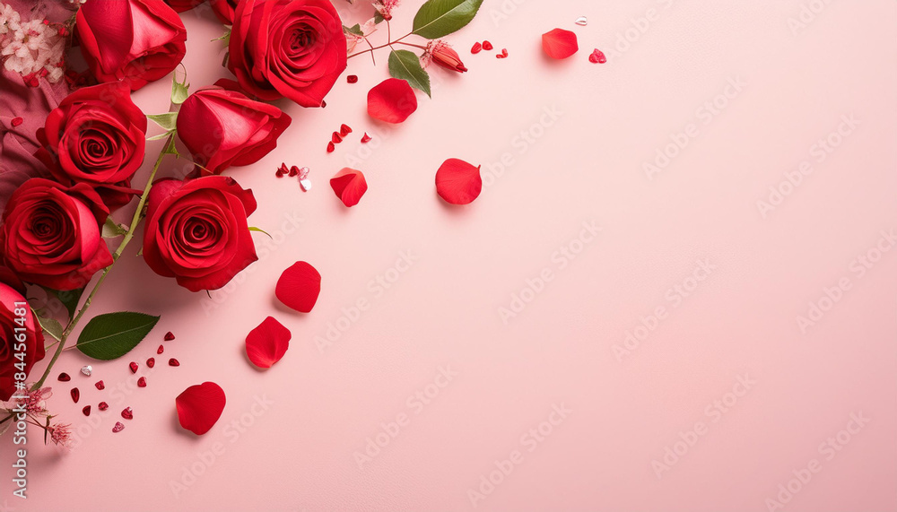 Rose petals on a pink background. Bannar card greetings Rose petals on a pink background. Bannar card greetings