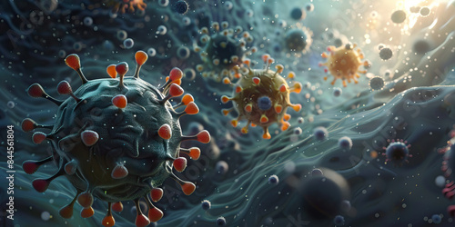 Virus Replication Cycle: An animated sequence showing the replication cycle of the novel virus within host cells, from viral entry to assembly and release of new viral particles photo