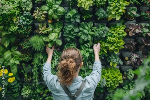 A person tending to a vertical garden on the balcony of an apartment showcasing a creative use of small spaces for growing vegetables and herbs