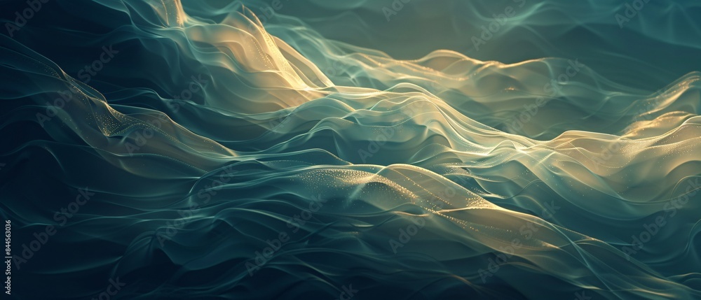 Layers of translucent waves overlap and intersect, casting a soft and ...