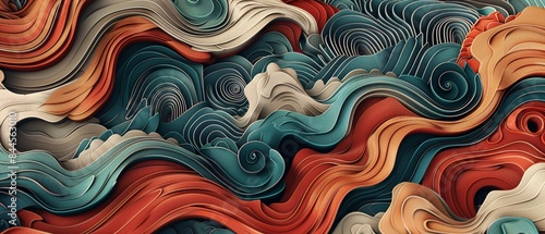 Intricate patterns of interlocking waves form a complex and visually engaging background that stimulates the imagination, Generative AI photo