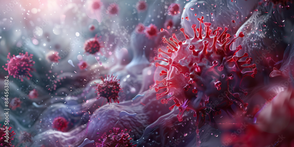 Viirus infected organism microscopic view of a cell being destroyed by outside transmissions. Viirus infected organism microscopic view of a cell being destroyed by outside transmissions.