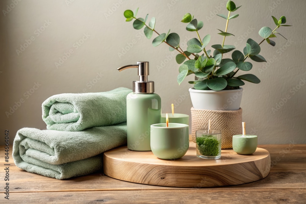 Spa essentials with towels and plants. Spa essentials with towels and plants.