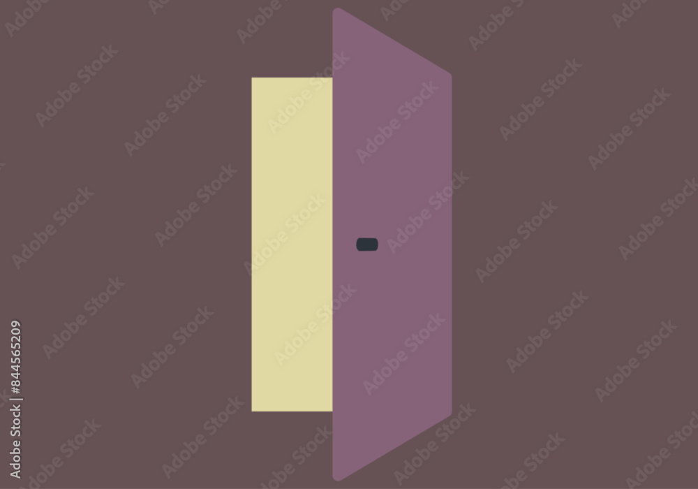Puerta morada abriéndose en el interior de una habitación Puerta morada abriéndose en el interior de una habitación