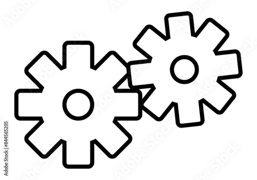 Icono negro de dos engranajes en fondo blanco