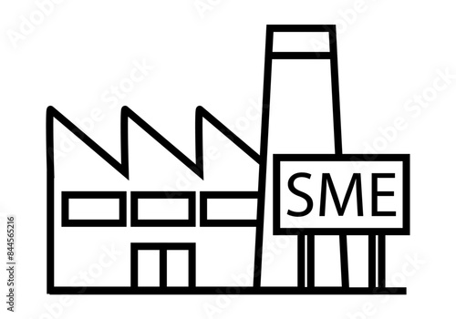 Icono negro de fábrica con cartel donde pone PYME