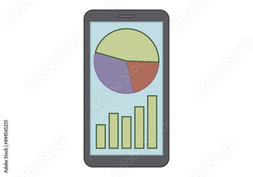Teléfono móvil con gráficos de beneficios en la pantalla