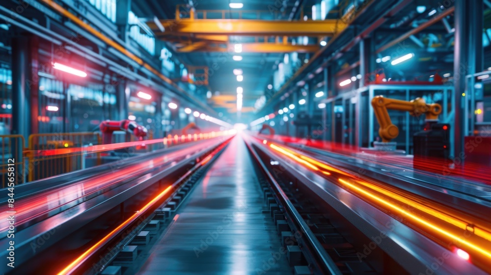 Futuristic Automated Production Line in Industrial Factory Futuristic Automated Production Line in Industrial Factory