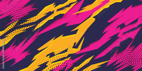 Car decal livery wrap banner abstract stripe sporty pink yellow color combination grunge brush thunder storm modern pattern racing motorsport. vector illustration