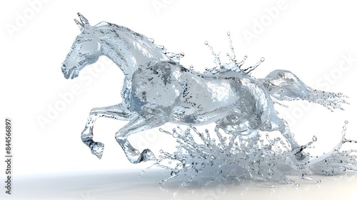 Majestic Stallion Emerging from Splashing Water on Isolated White Background