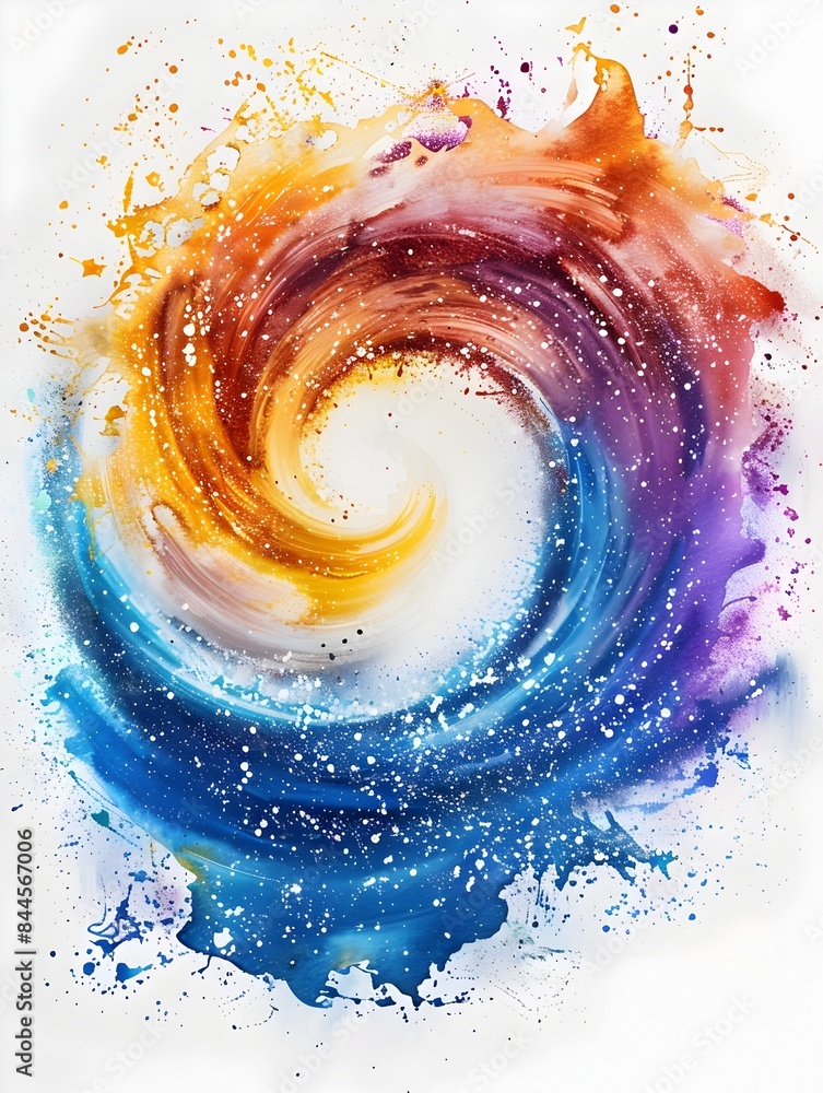 Fototapeta premium Mesmerizing Cosmic Spiral:Vibrant Watercolor Splash Forming a Galactic Masterpiece