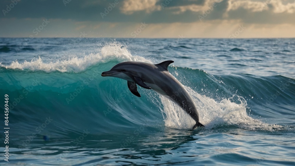Fototapeta premium dolphins leaping gracefully out of sea