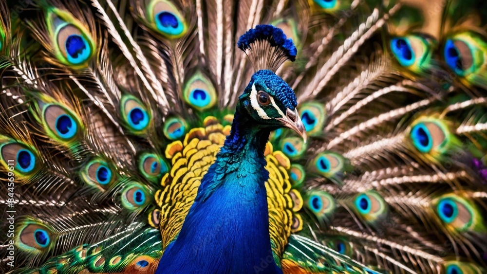 Obraz premium closeup photo of a beautiful peacock