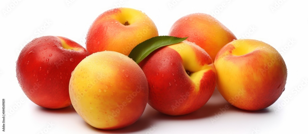 Ripe juicy nectarines white background Ripe juicy nectarines white background