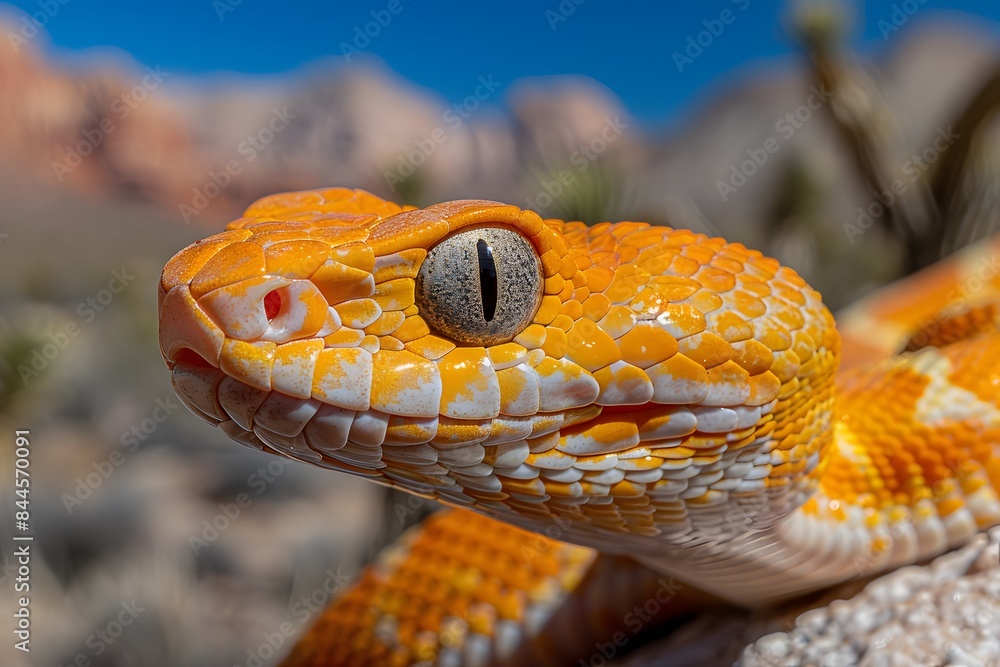 Fototapeta premium Close-Up of Vibrant Orange and White Snake in Natural Desert Habitat - Wildlife and Nature Photography