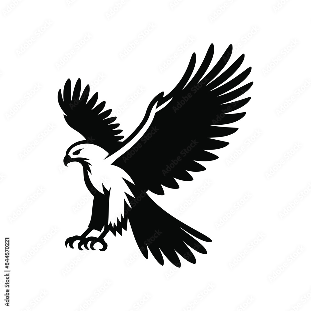 Fototapeta premium Hawk Animal black silhouette vector with white color background
