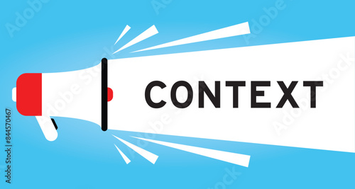Color megaphone icon with word context in white banner on blue background