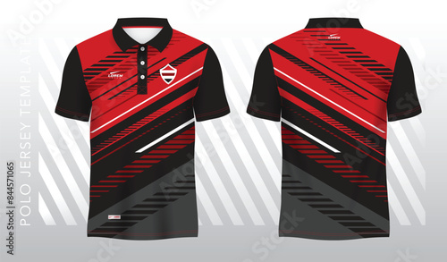 abstract red polo jersey sport. Sport uniform in front and back view. Mock up for sport club.
