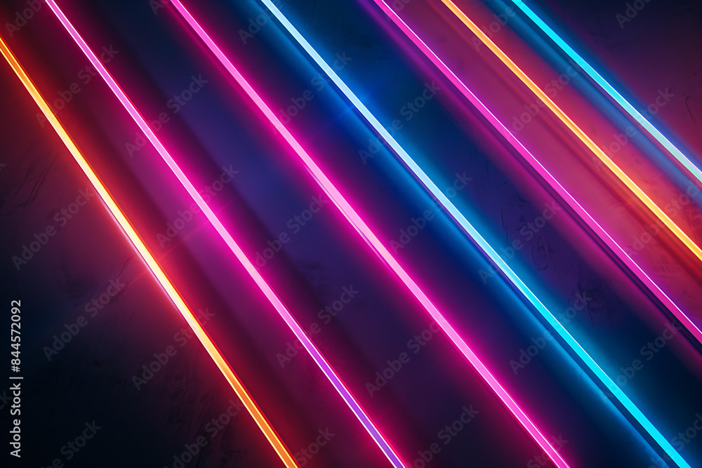 Fototapeta premium Colorful neon lines creating a dynamic pattern against a sleek black background, showcasing modern and vibrant design.