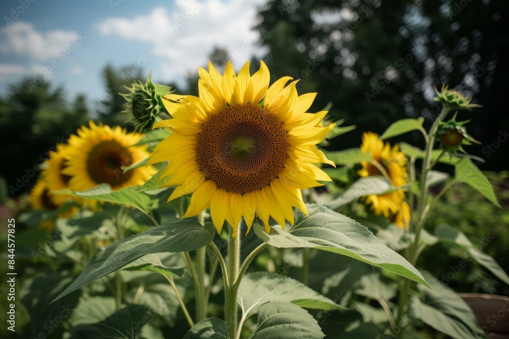 Endless Summer sunflower field leaf. Scene bright. Generate Ai Endless Summer sunflower field leaf. Scene bright. Generate Ai