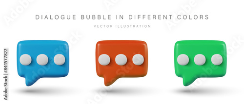 Set of dialog bubbles of different colors. 3D icons for messengers, chats