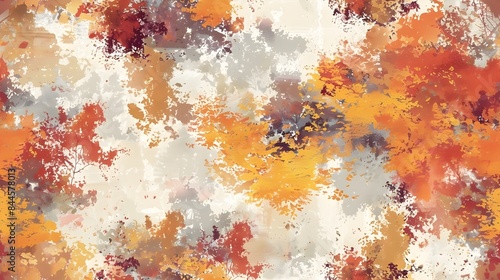Cozy Knit Sweater Pattern With Vibrant Autumn Foliage Landscape In Impressionist Style