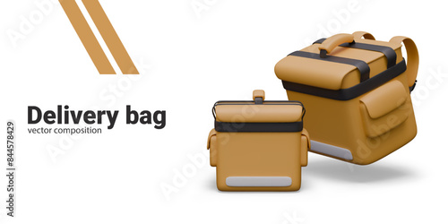 Advertising of delivery bags. Portable refrigerator container for food, drinks, products
