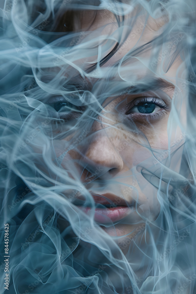 Woman in blue smoke. Woman in blue smoke.