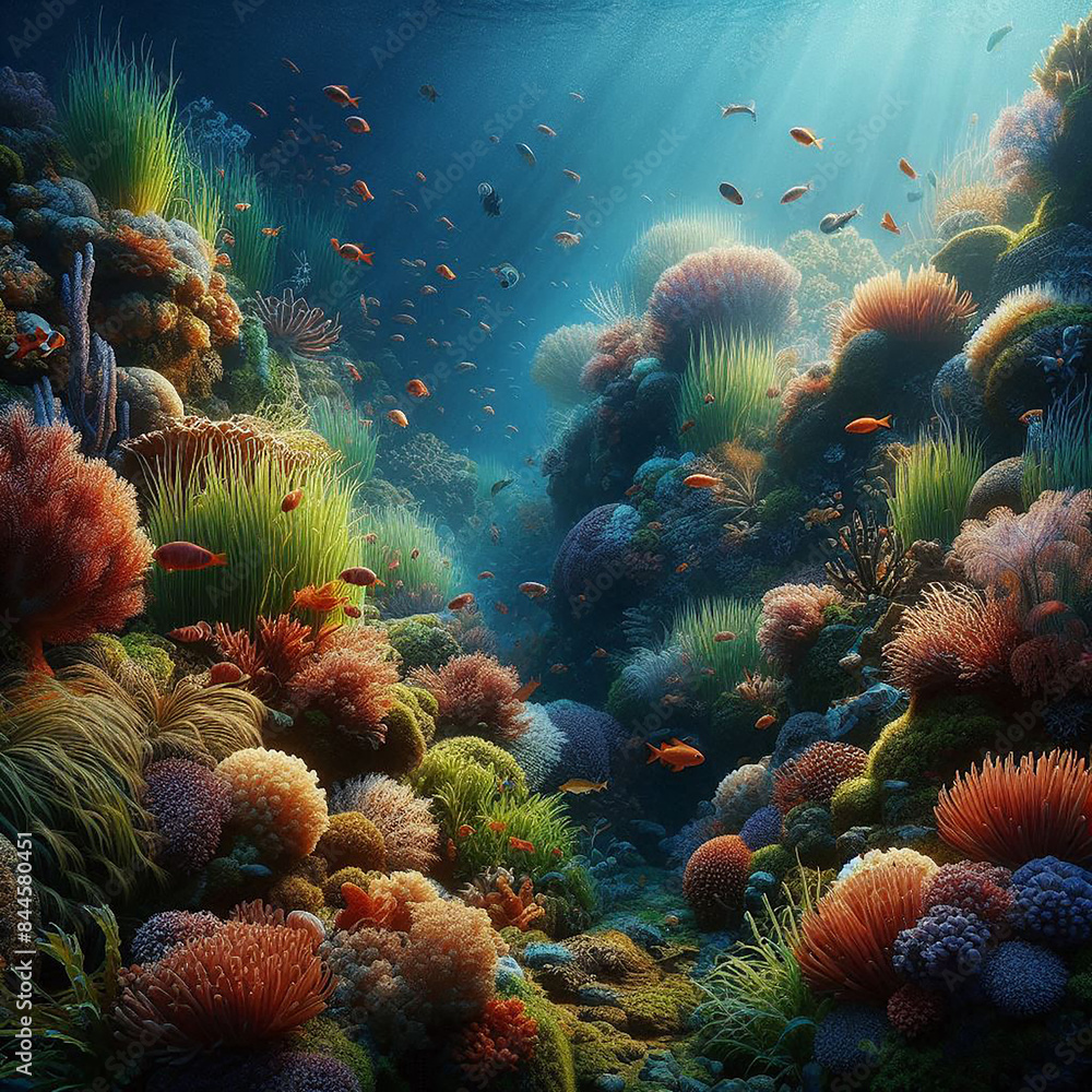 Fototapeta premium A serene underwater garden with vibrant corals. generative ai