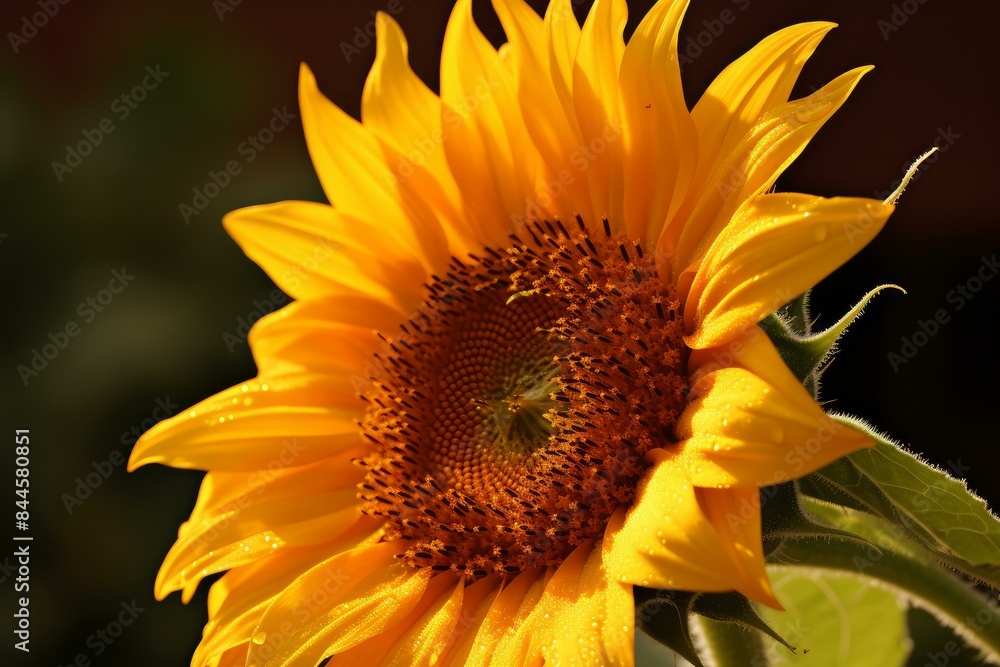 Naklejka premium Close-up of vibrant yellow sunflower petals with soft focus, showcasing the intricate details of this beautiful blossom in its natural summer garden environment