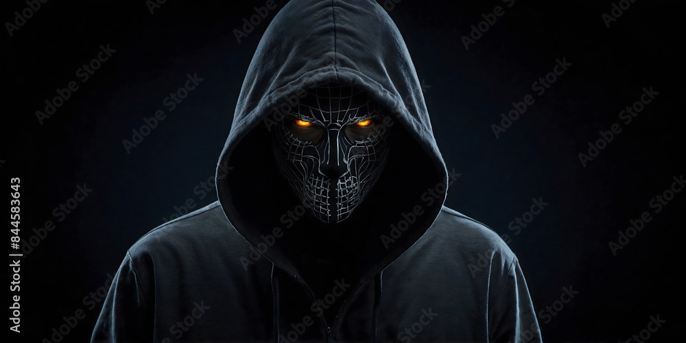 Computer hacker in a black hood on a black background Concept. Computer hacker in a black hood on a black background Concept.