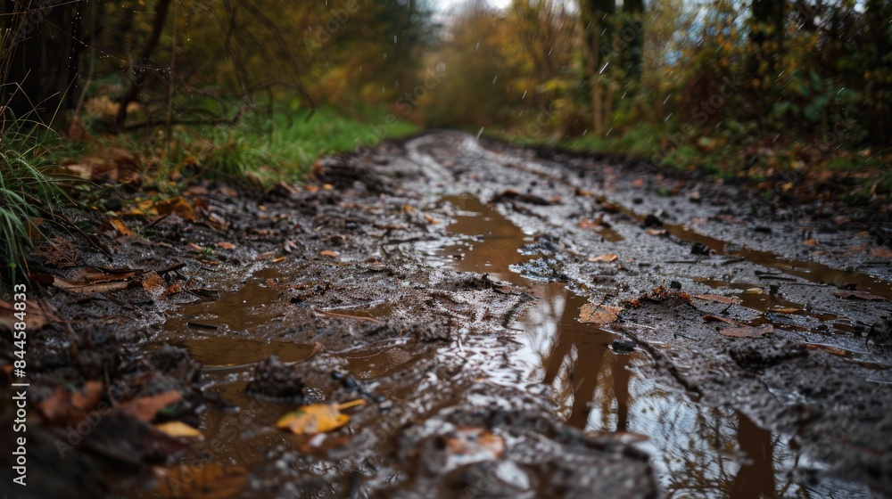 Fototapeta premium Wet and muddy ground following intense rain