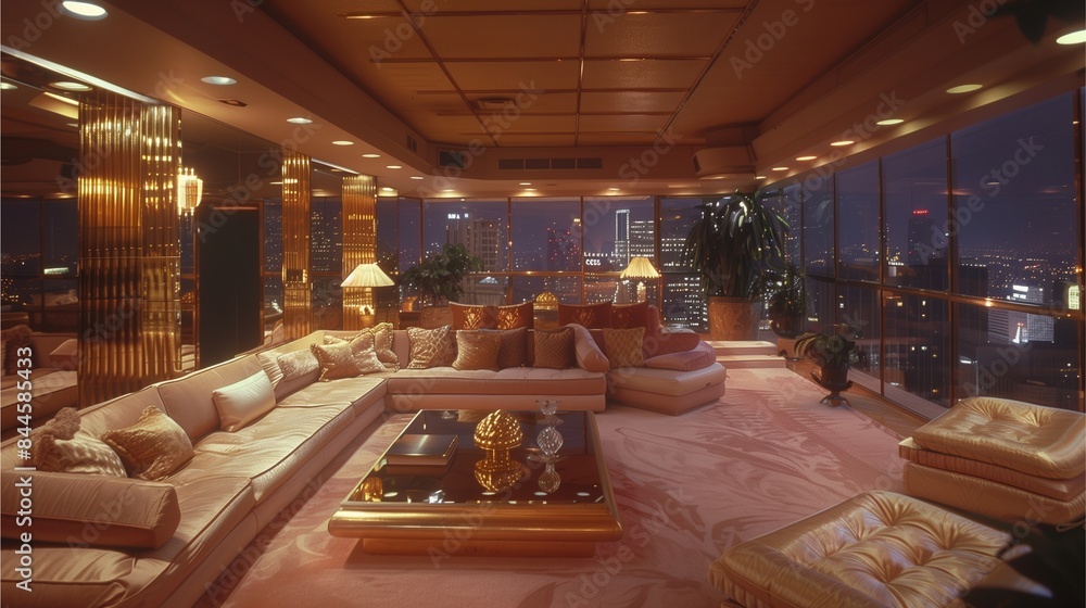 Fototapeta premium Luxurious restaurant interior with elegant furniture and ambient lighting