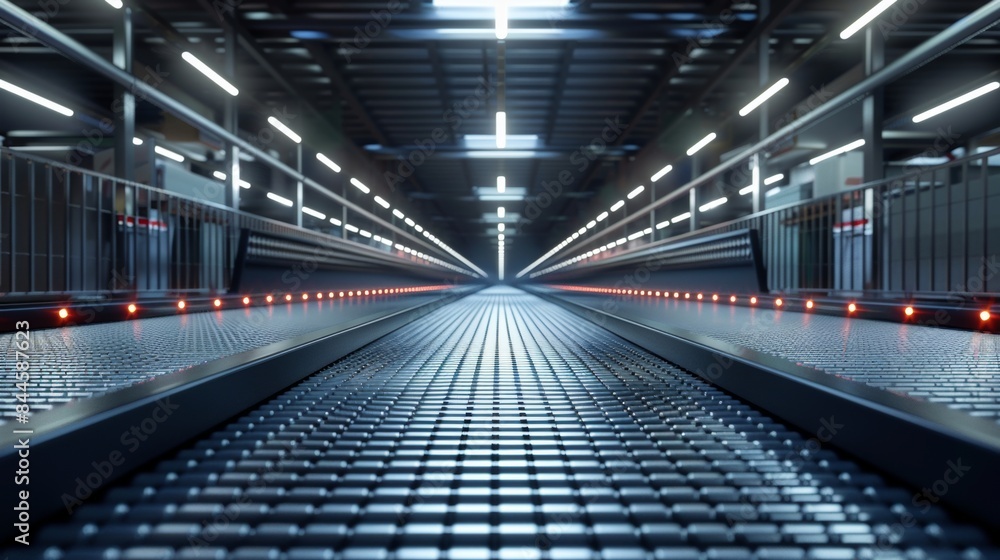 Obraz premium Conveyor belts transporting goods in a warehouse.