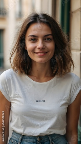 Free Download beautiful charming asian woman with smile and wearing a white t-shirt - GFXLoad