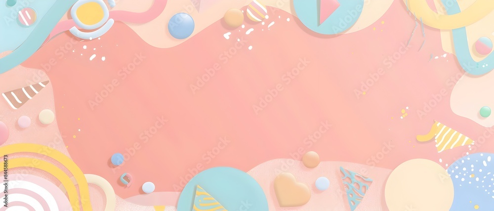 Pastel Geometric and Cartoon Inspired Free Flowing Shape Border Design with Blank Space for Mockup Background Pastel Geometric and Cartoon Inspired Free Flowing Shape Border Design with Blank Space for Mockup Background