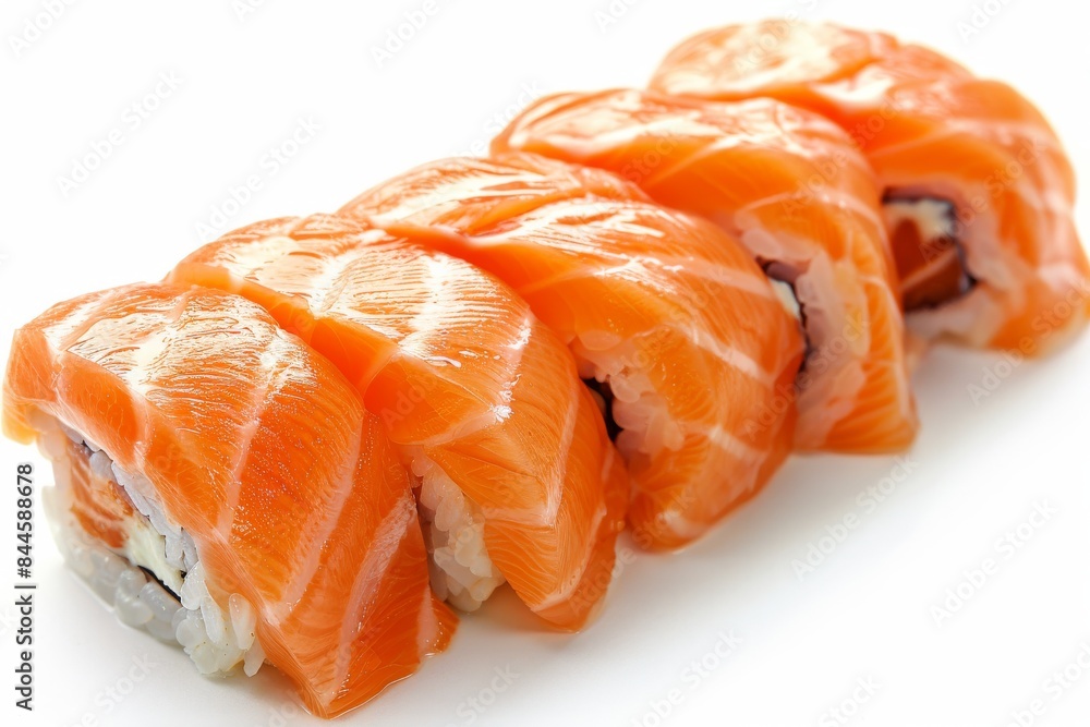 Fresh sushi roll with salmon and avocado on black slate, vibrant and delicious, perfect for gourmet dining and culinary delight Fresh sushi roll with salmon and avocado on black slate, vibrant and delicious, perfect for gourmet dining and culinary delight