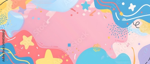 Pastel Geometric and Cartoon Inspired Border Design with Blank Area for Mockup Background