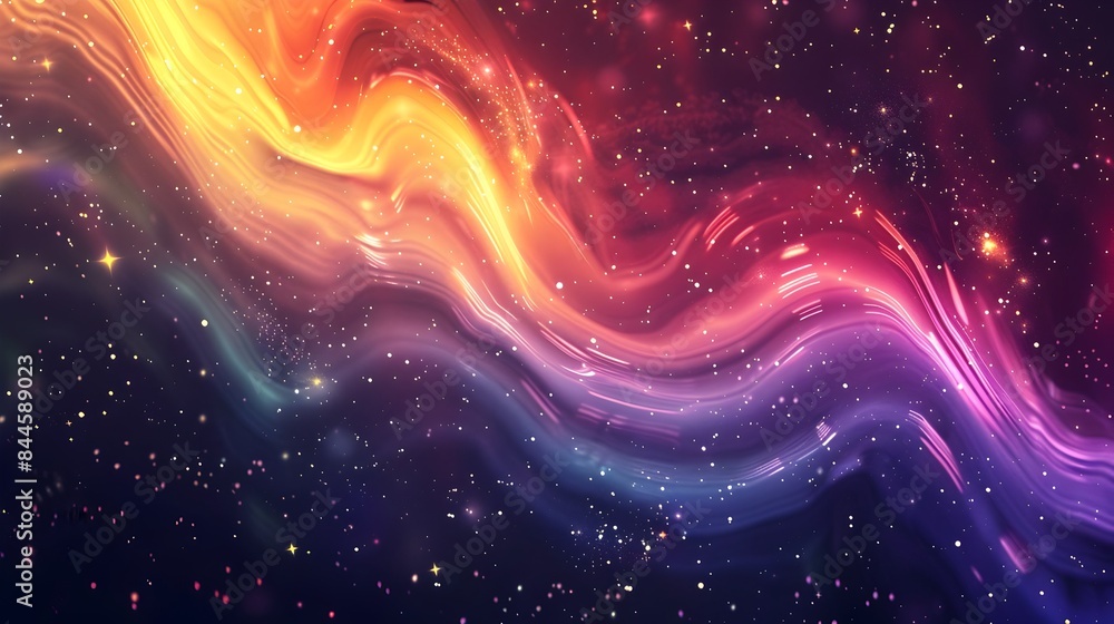 Luminous Neon Gradient Rainbow Swirls with Twinkling Stars against Muted Backdrop Luminous Neon Gradient Rainbow Swirls with Twinkling Stars against Muted Backdrop