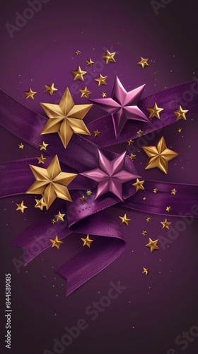 golden and purple stars with purple background