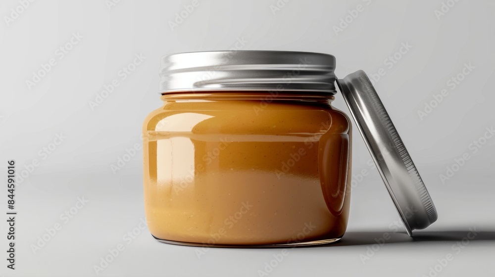 a realistic peanut butter glass jar on white background a realistic peanut butter glass jar on white background