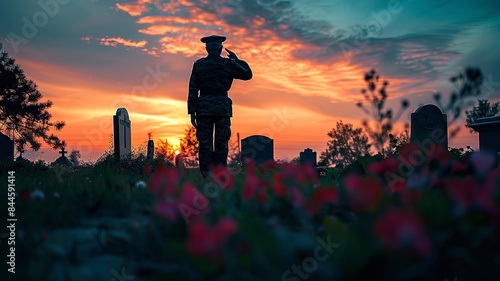 Witness a poignant moment as an elderly veteran soldier, in full uniform, solemnly salutes at the grave of a fallen comrade, a heartfelt tribute embodying honor